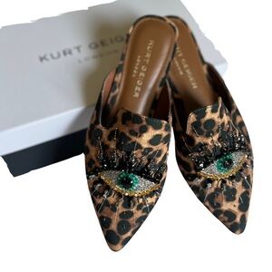 Kurt Geiger Leopard Olive Eye Flat Mules